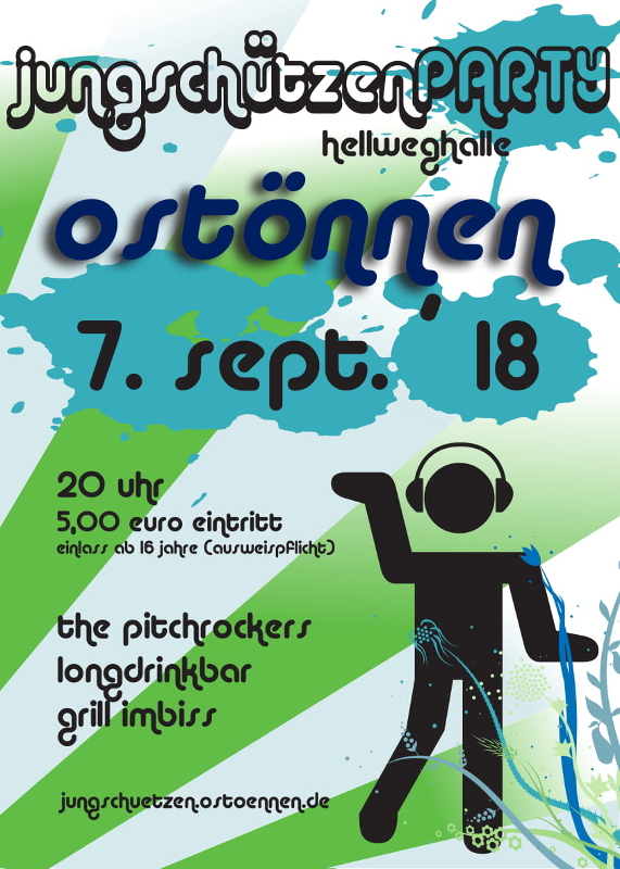 Jungschützenparty am 7. September 2018 ab 20 Uhr in der Hellweghalle Ostönnen mit den Pitchcrockers - Longdrinkbar - Grill Imbiss - Eintritt 5 Euro